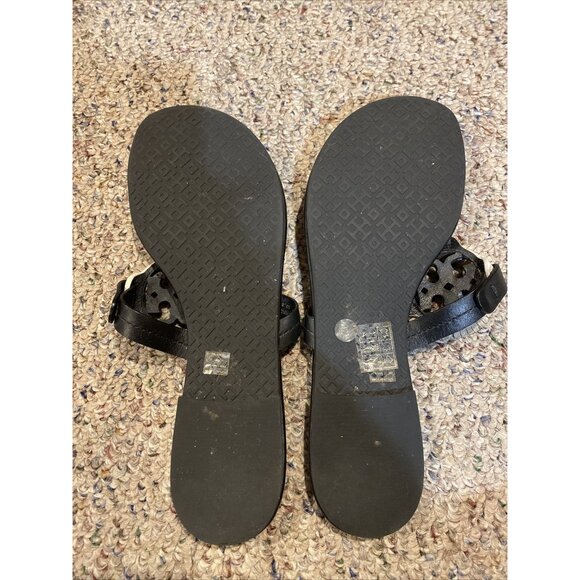 Tory Burch Miller Fringe Flip Flop Thong Sandal Black and White Size: 8M - Picture 6 of 7